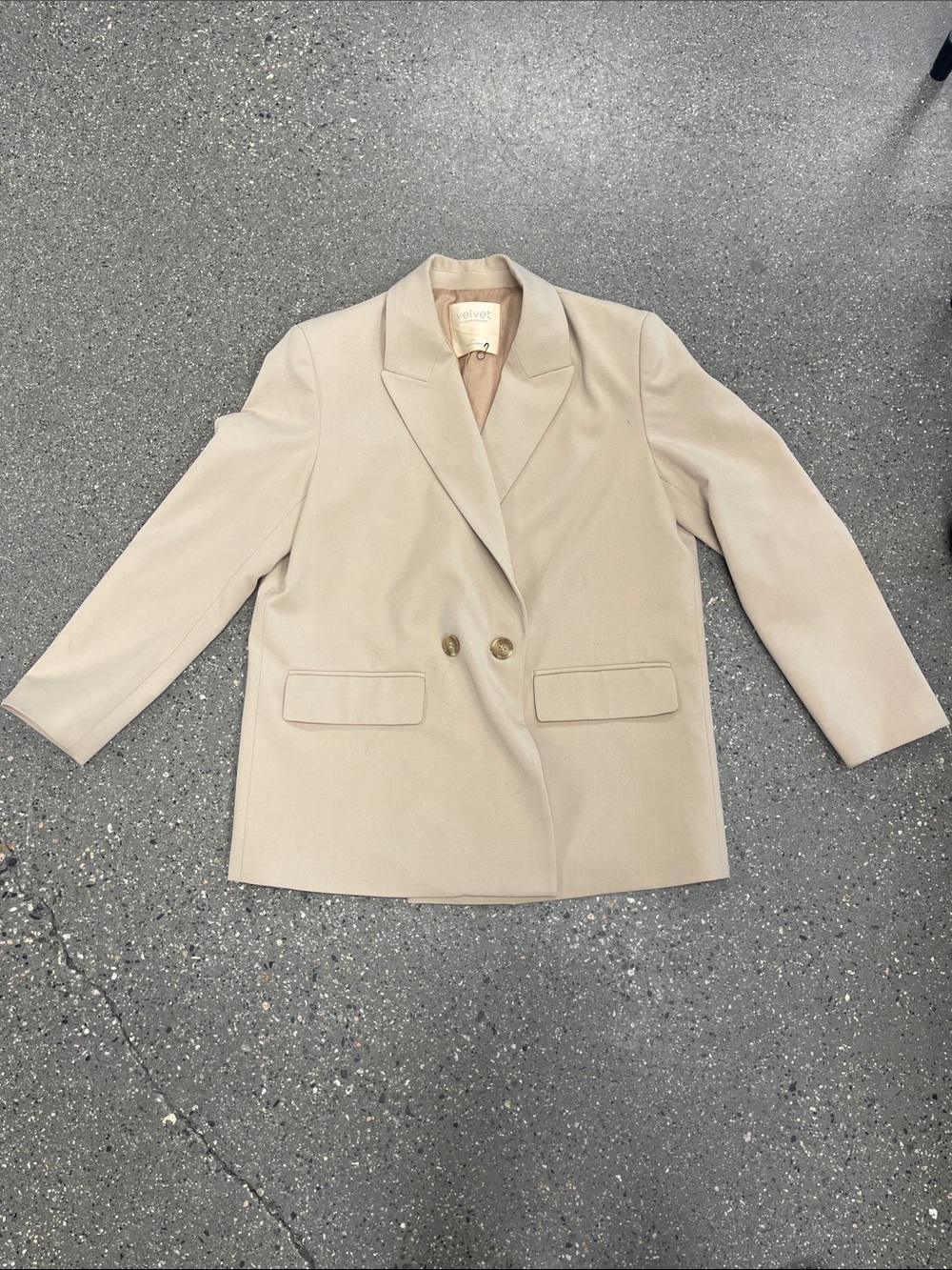 Velvet by Graham & Spencer Double-Breasted Beige Blazer